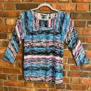 Dana Buchman womens multicolored 3/4 sleeve scoop neck top blue small